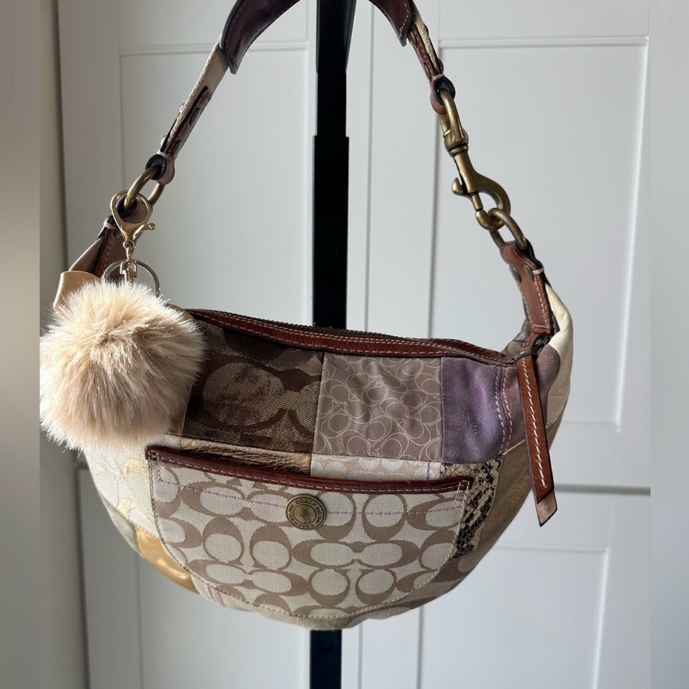 SOLD Coach Patchwork Shoulder Bag - Cream and Brown